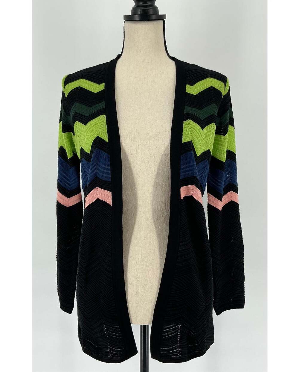 M Missoni Chevron Zig Zag Knit Open Front Cardigan IT 38 US 2 Black Multicolor
